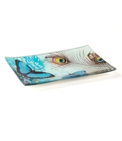 Blue Butterfly with Peacock Feather Decorative Dish