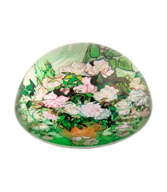 Vase with Pink Rose / Van Gogh Glass Dome Paperweight