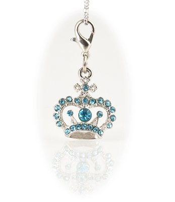 Silver Tone Plate  Jeweled Crown Charm