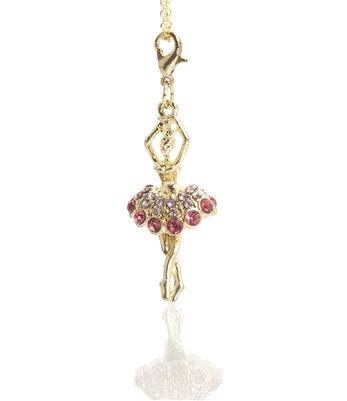 Gold Tone Plated Jeweled Ballerina Charm