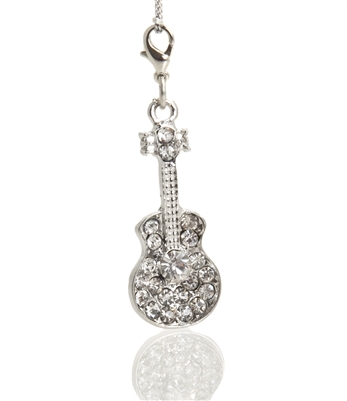 Silver Tone Plate  Jeweled Violin Charm