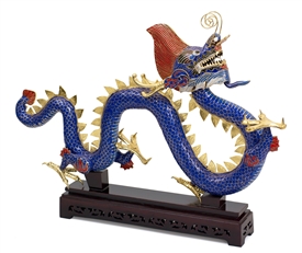 Cloisonne  Blue Dragon on Wood Stand