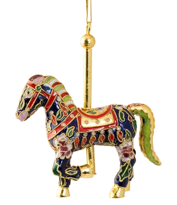 Cloisonne Blue Carousel Horse Ornament
