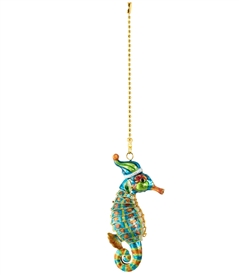 Cloisonne Articulate Santa Seahorse Fan Pull