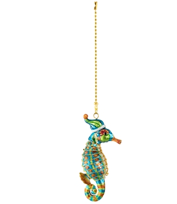 Cloisonne Articulate Santa Seahorse Fan Pull