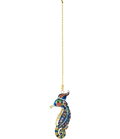 Blue Cloisonne Articulate Santa Seahorse Fan Pull Chain