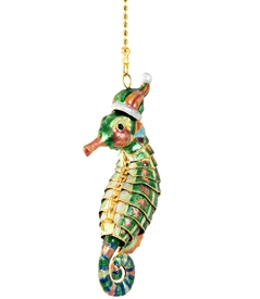 Green Cloisonne Articulate Santa Seahorse Fan Pull Chain