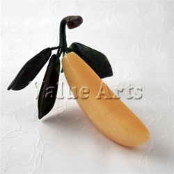 Hand Carved Yellow Jade Banana with Green Jade Leaves