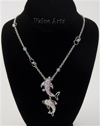 Rhodium Seashell Dolphin Pendant Necklace