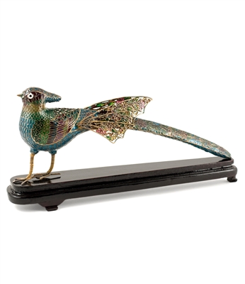 Plique-a-Jour Pheasant on Wood Stand