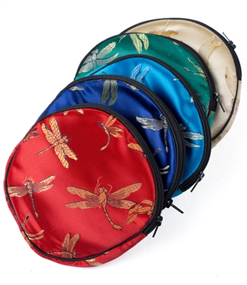 large Silk Round Dragonfly Pouch with Zipper