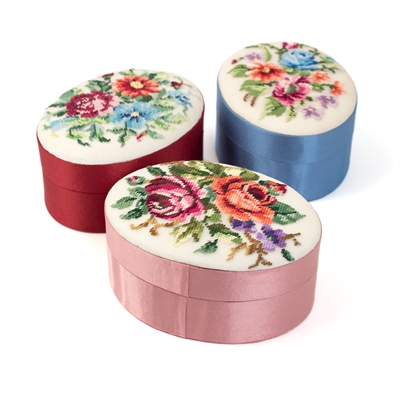 Oval French Petit Point Bouquet Box