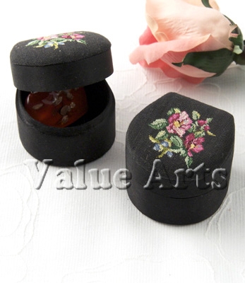 Black Rose Flower Petit Point Jewelry Box