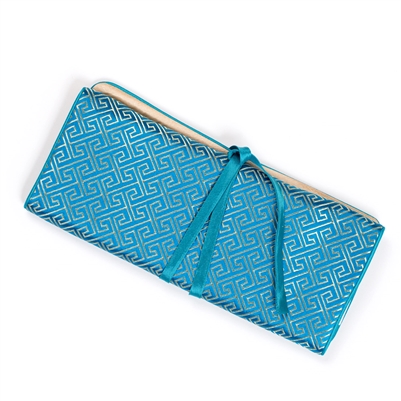 Silk Brocade Greek Key Jewelry Roll