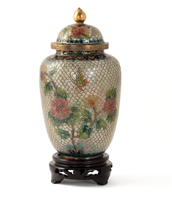 Plique-a-Jour Jar on Wood Stand