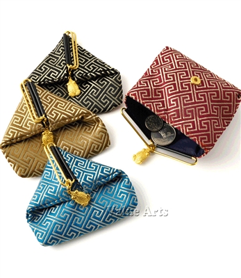 Silk Brocade Greek Key Change Purse