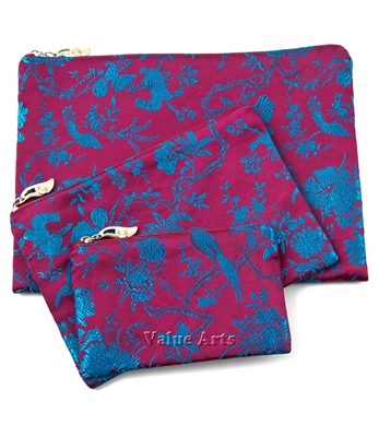 Silk Brocade Floral Set Of 3 Pouch