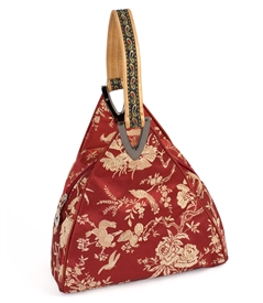 Silk Brocade Floral and Bird Hand Bag in Oriental Red