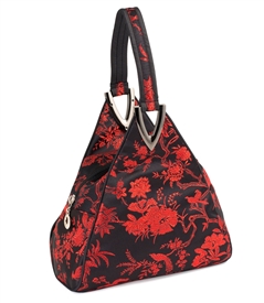 Silk Brocade Floral and Bird Hand Bag in Red