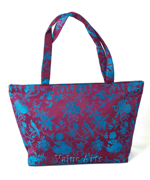 Silk Brocade Floral Design Zippered Large Tote Bag