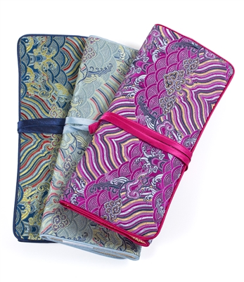 Oriental High End Silk Damask Jewelry Roll/Set of 3