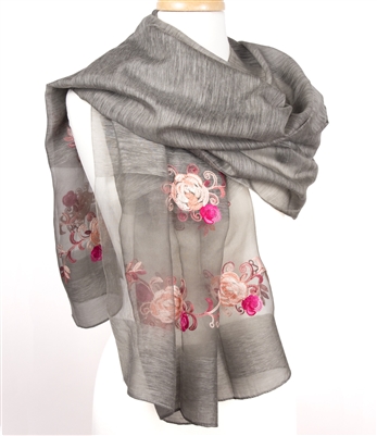Vintage Inspired Silk Embroidered Rose Shawl