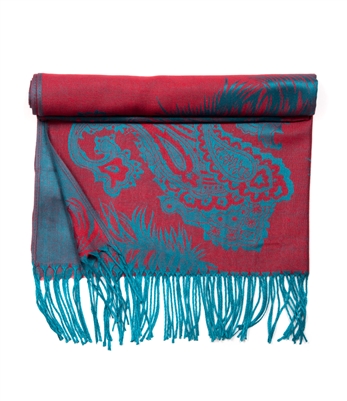 Paisley and Feather Fringed Edge Scarf
