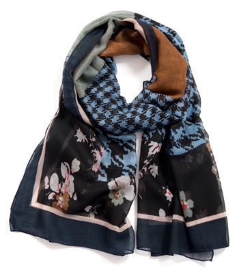 Vintage Herringbone and Floral Design Scarf