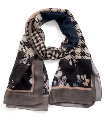 Vintage Herringbone and Floral Design Scarf