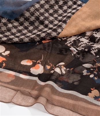 Vintage Herringbone and Floral Design Scarf